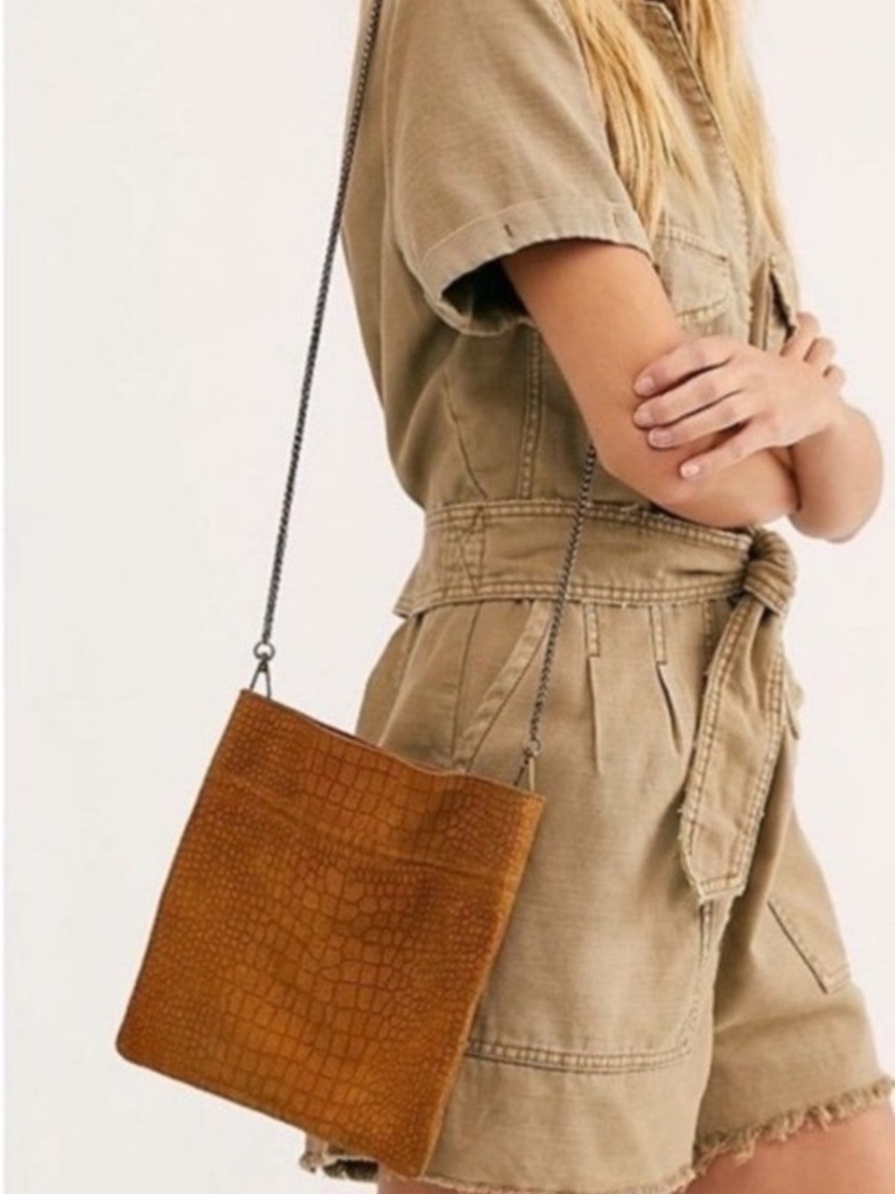 Free People The Nicolette Brown Suede Crossbody Shoulder Bag Cow Leather